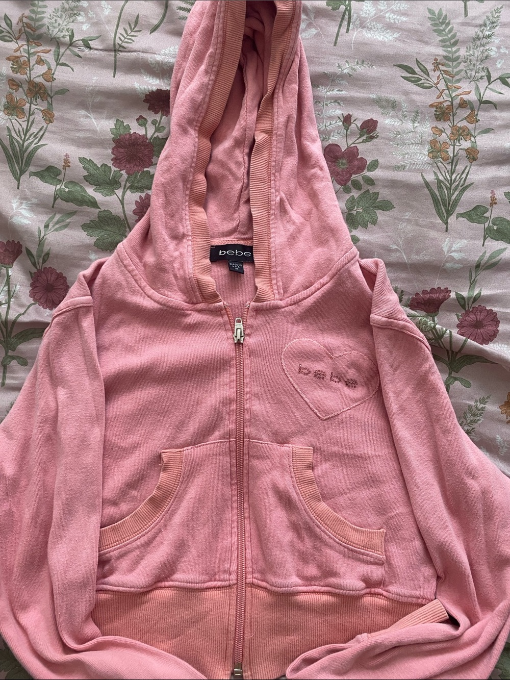 bebe Pink Hooded Zip Sweatshirt with Heart Logo